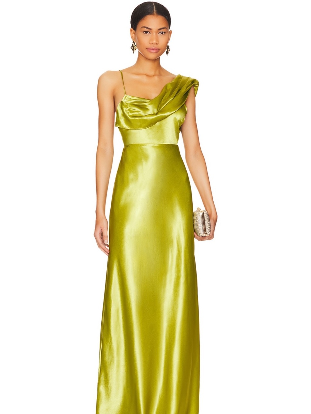 House of Harlow 1960 Lime Satin One-Shoulder Evening Gown